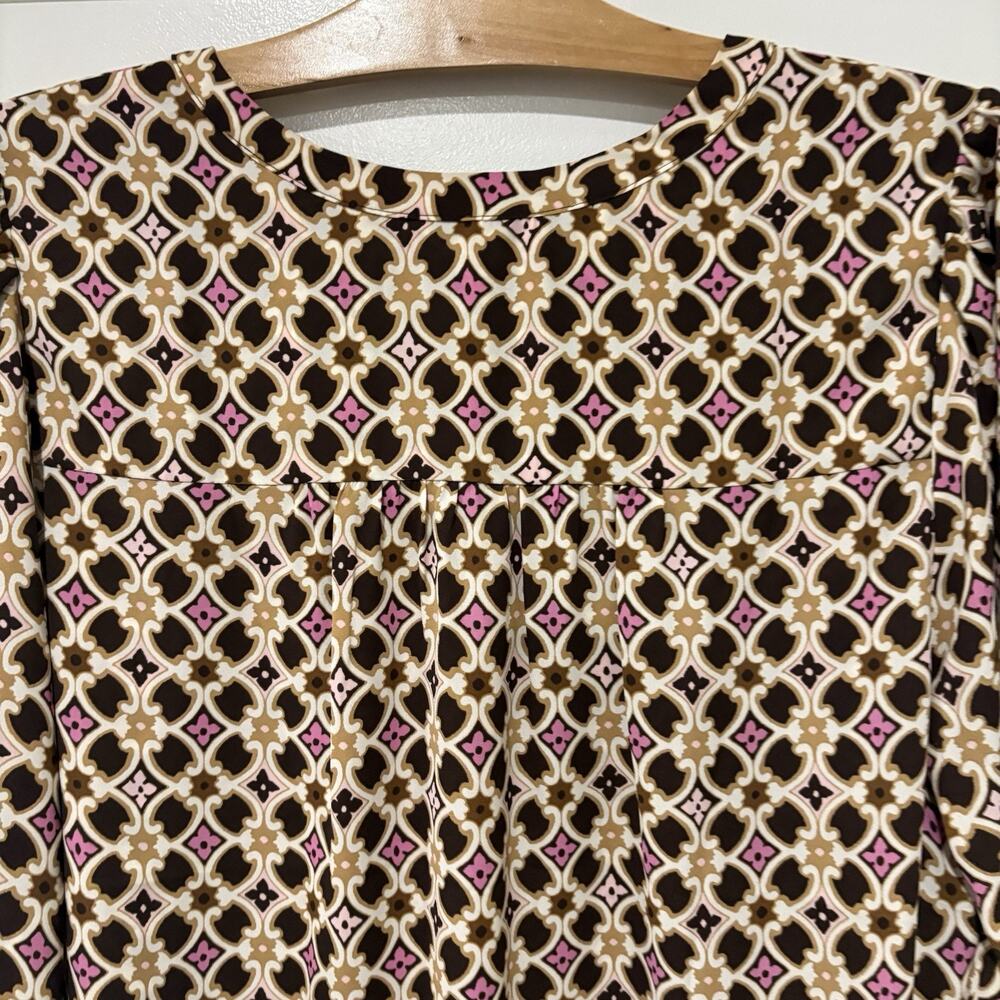 Ann Taylor Loft | Top Long Sleeve Brown Pink Career- Size Large - Picture 7 of 9